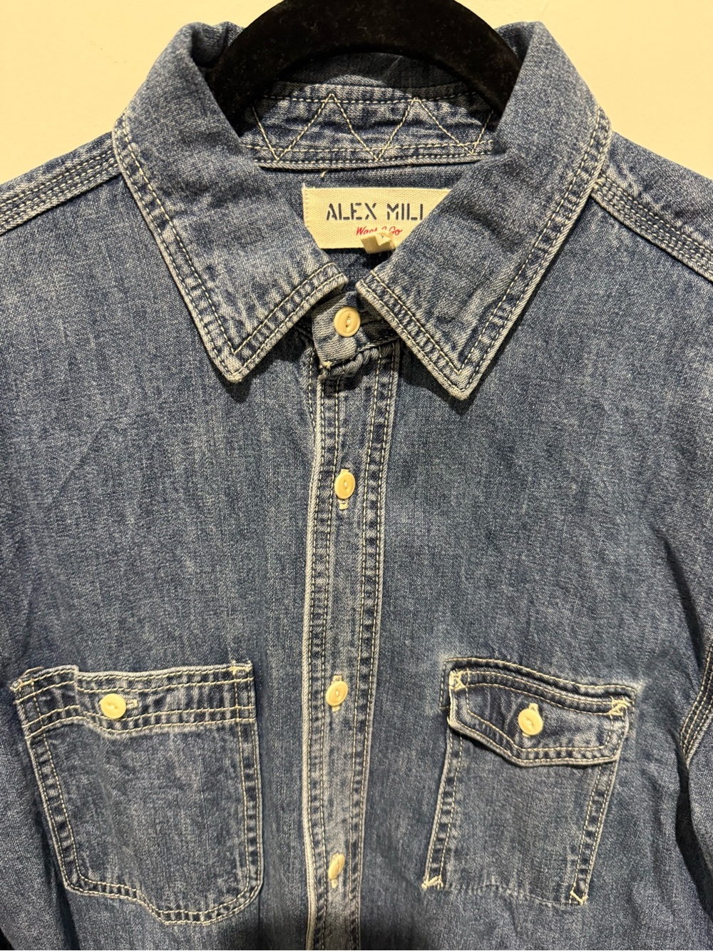 ALEX MILL Denim Button-Up Shirt in Medium Blue - Size Small - Picture 3 of 3